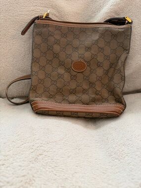 Gucci Tan and Brown GG Canvas Crossbody Bag